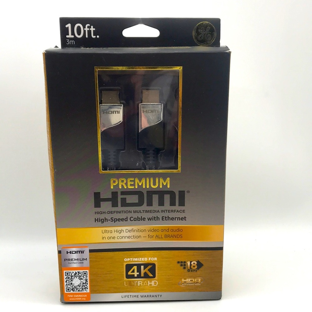 General Electric Premium HDMI High Speed Cable W/Ethernet-4K / 10 feet Long